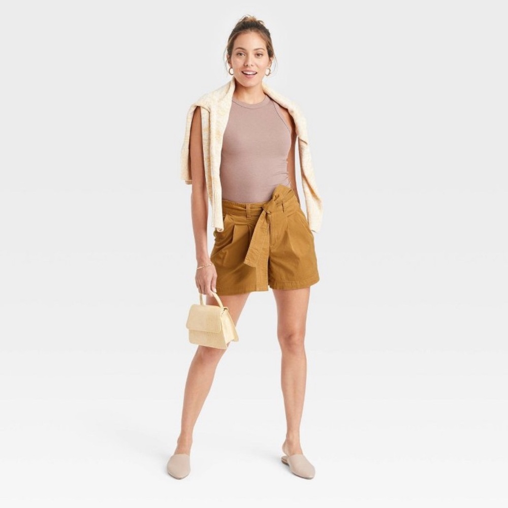 Women's High Rise Pleat Front Shorts- a new day- Brown - Size 10